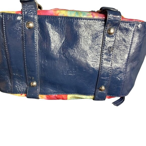 Omar Sharif Tote Bag Tie Dye Large Patent Leather Pockets Dual Handles Colorful - Picture 2 of 15